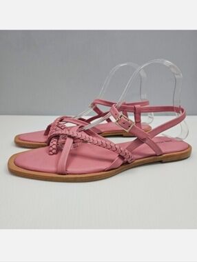 Free People Sunny Days Flat Sandal Womens 9 Pink Braided Leather Boho Casual NEW